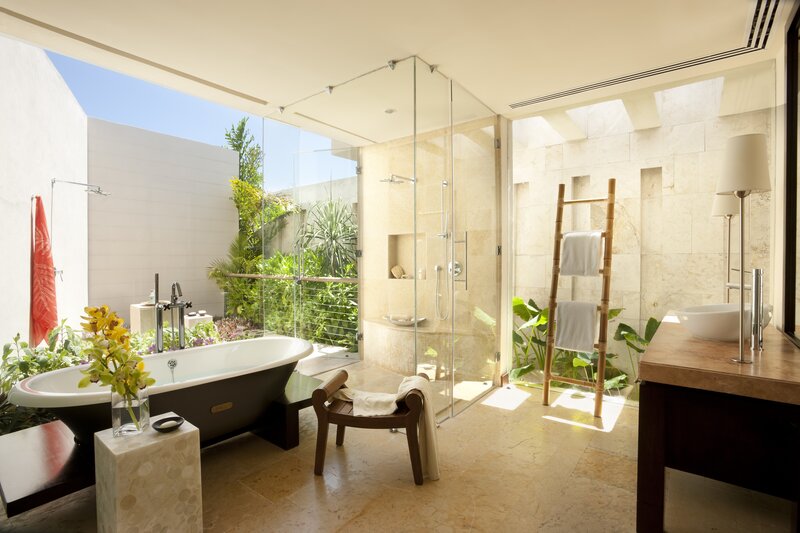 Luxury bathroom with outdoor tub