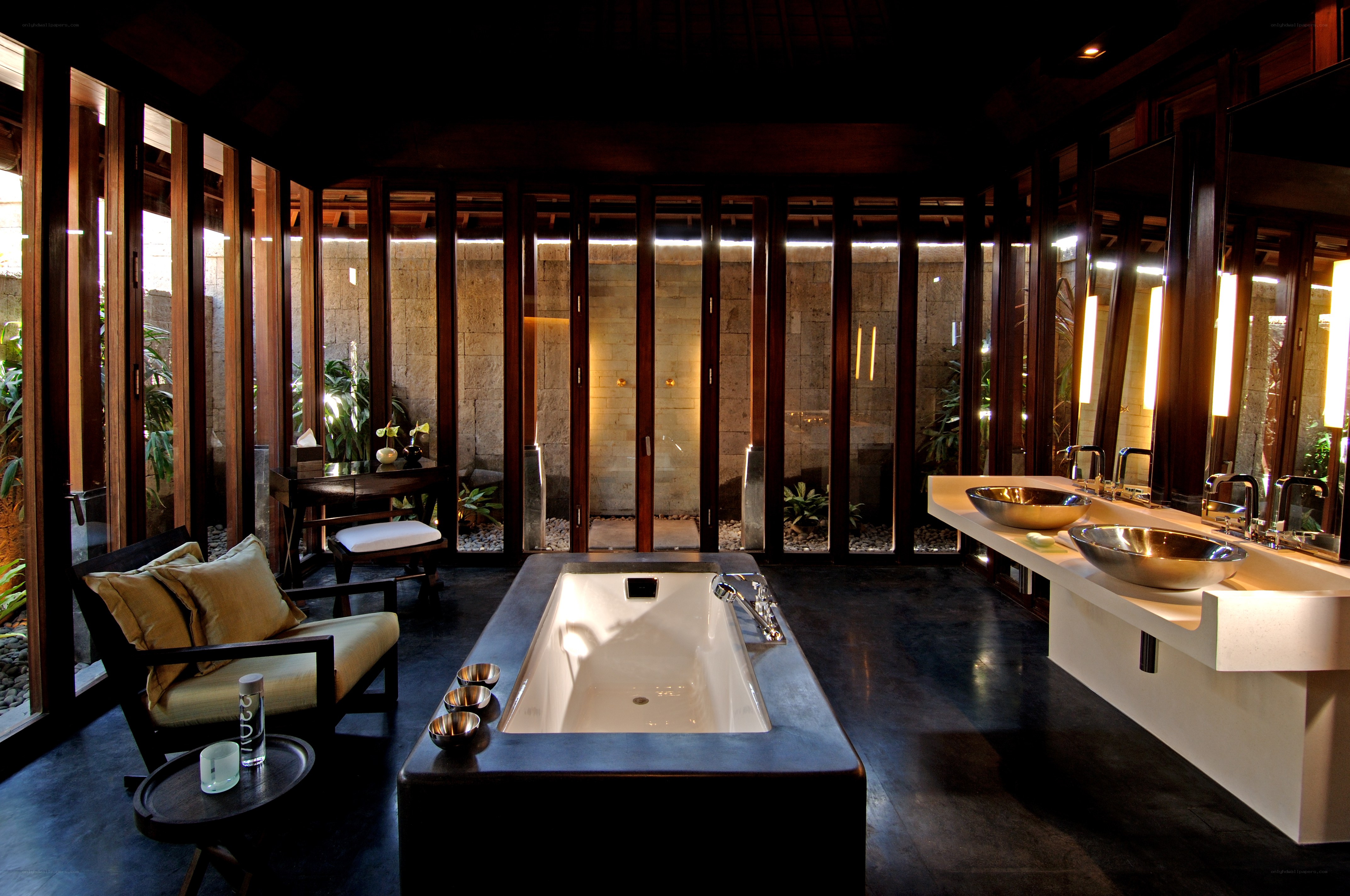 Luxury bathroom with outdoor view