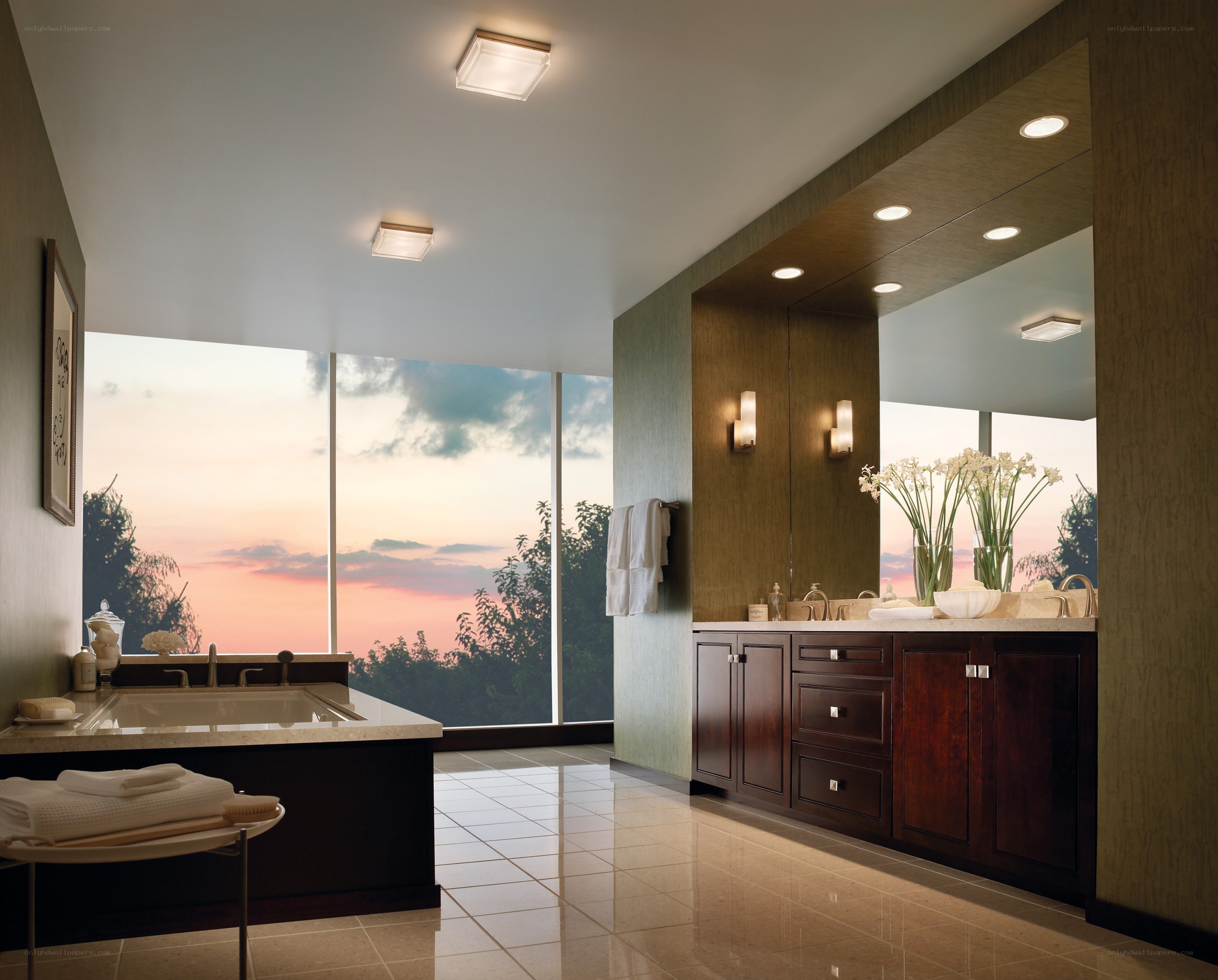 Luxury bathroom with sunset view