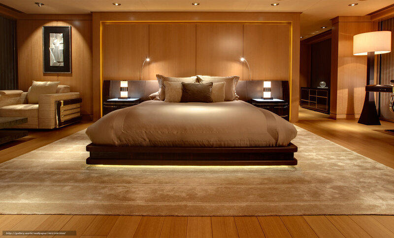 Luxury Bedroom Interior — Brown, Serene, Night, Photograph