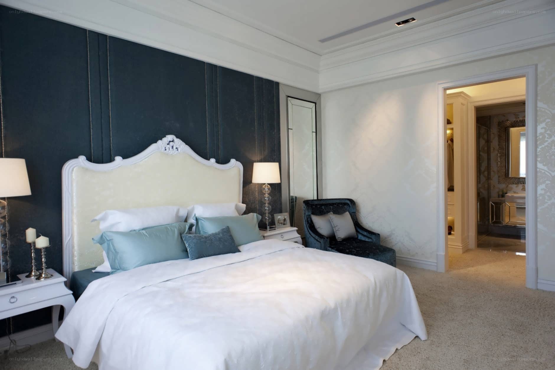 Luxury bedroom with dark accent wall