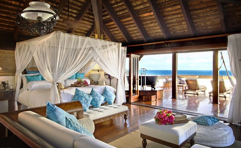 Luxury Bedroom with Ocean View — Brown, Serene