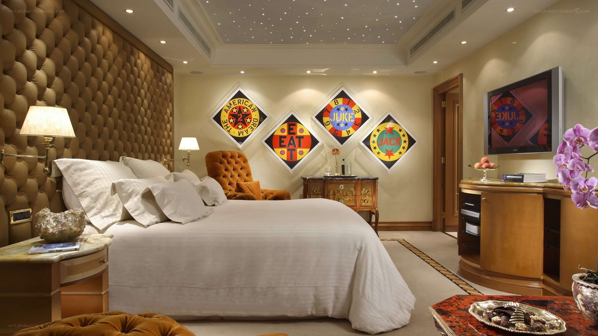 luxury bedroom with star ceiling