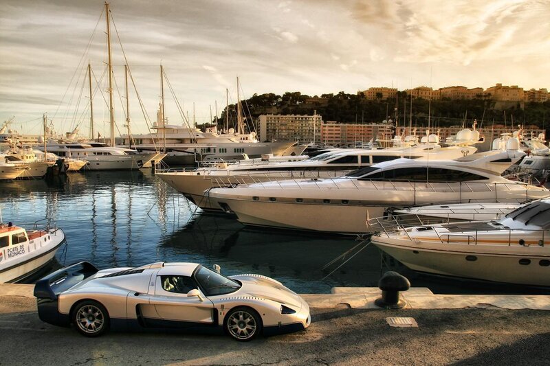 Luxury car at a marina