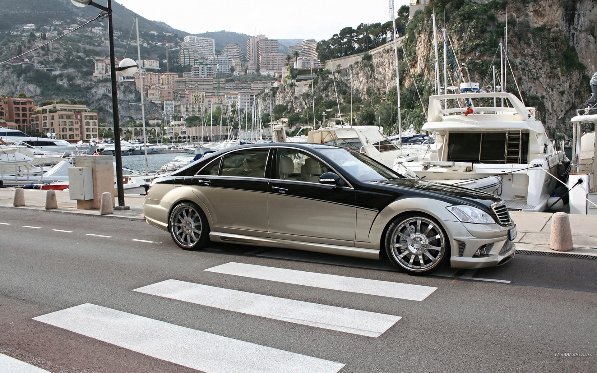 Luxury car at a marina