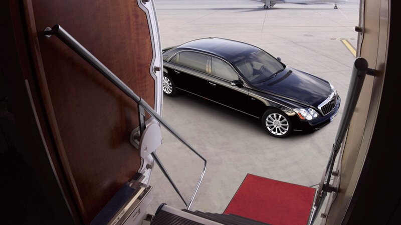 Luxury car at airport tarmac