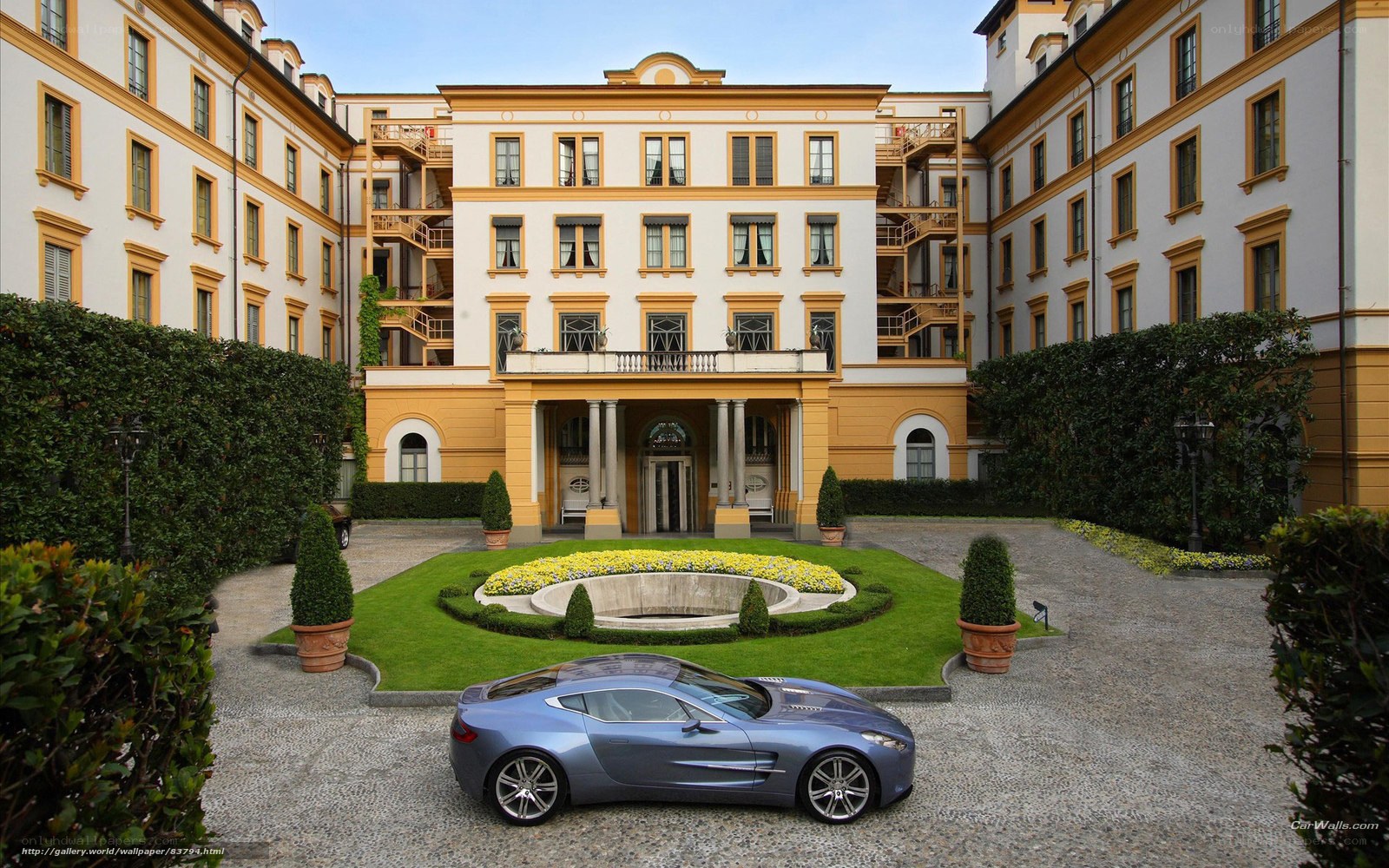 luxury car in courtyard