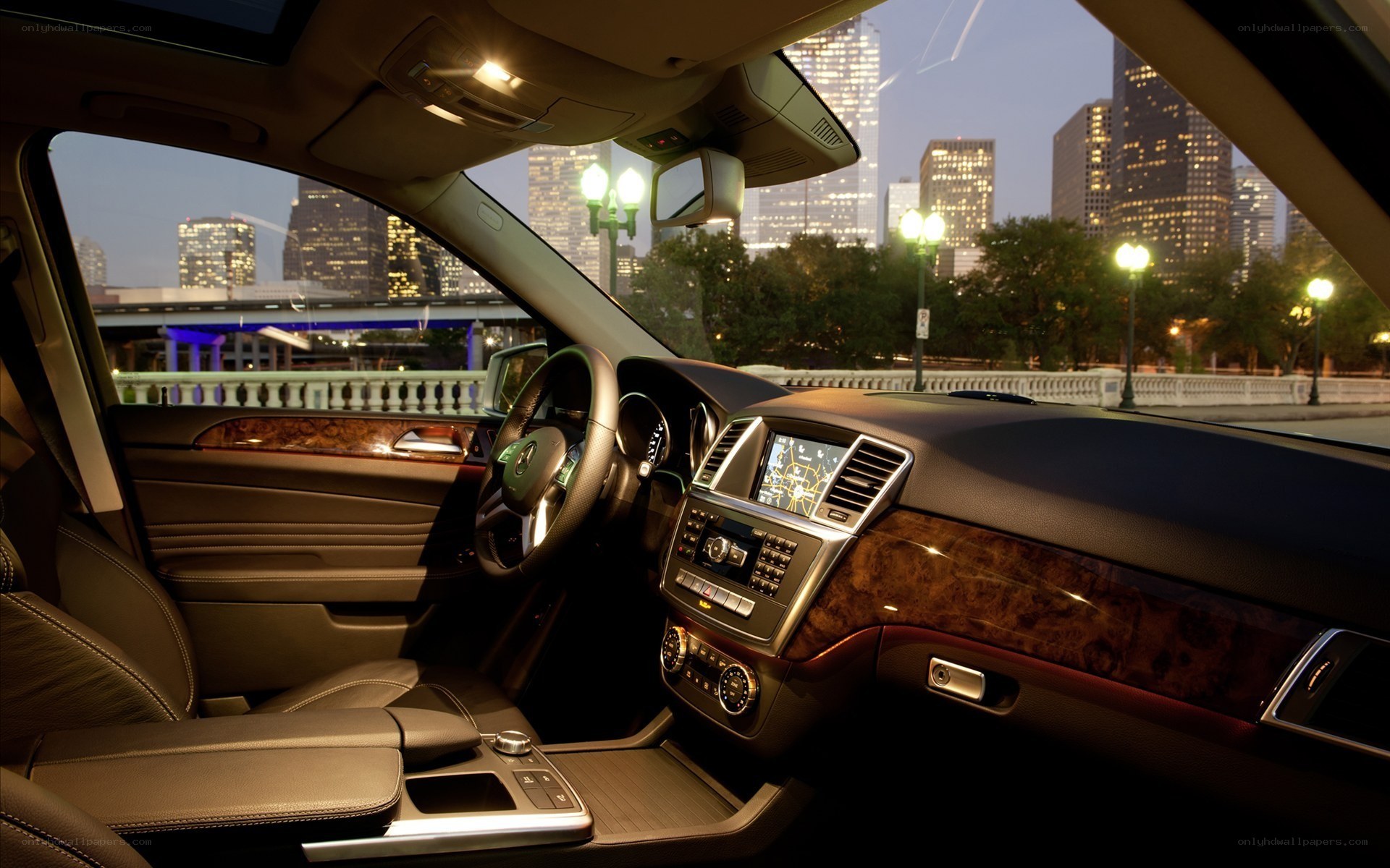 Luxury car interior at night