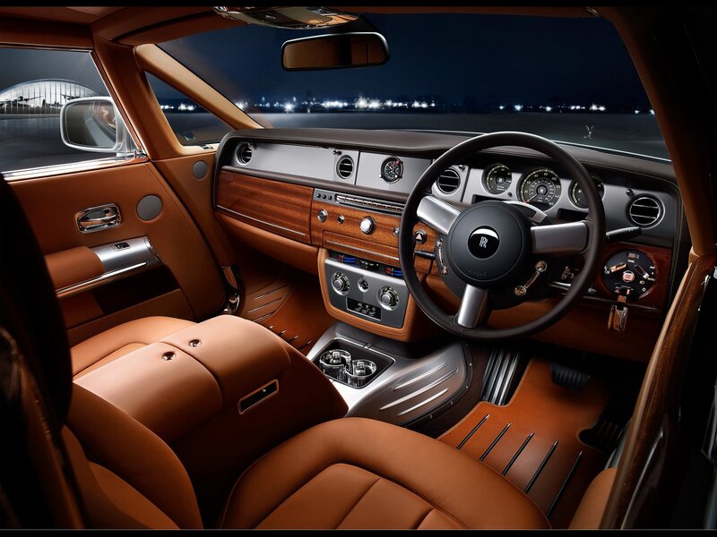 Luxury Car Interior — Brown, Dramatic, Night, Photograph, Steering Wheel
