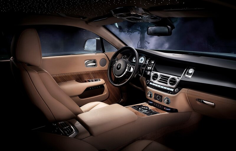 Luxury Car Interior — Brown, Dramatic, Night, Photograph