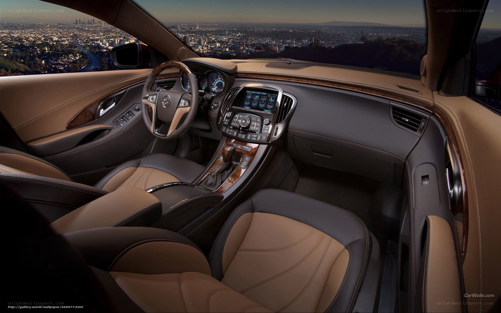 luxury car interior with city view