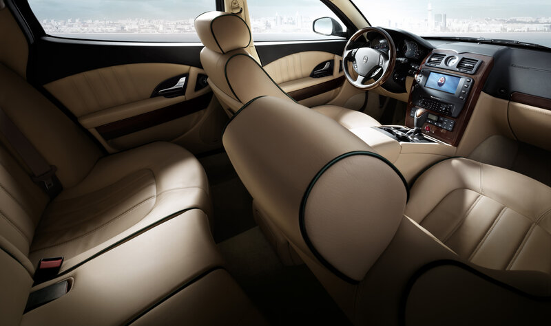 luxury car interior with city view