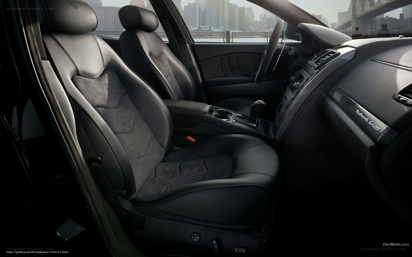 luxury car interior with city view