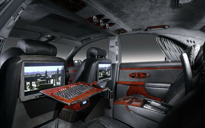 luxury car interior with entertainment system
