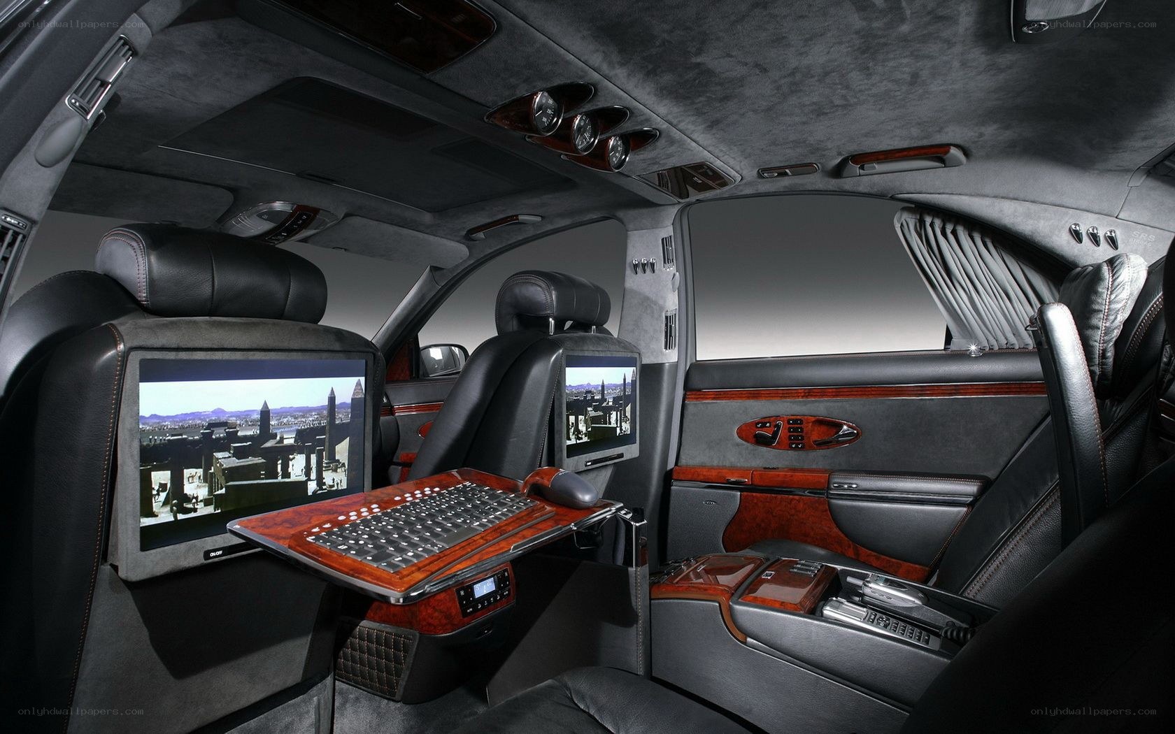 luxury car interior with entertainment system