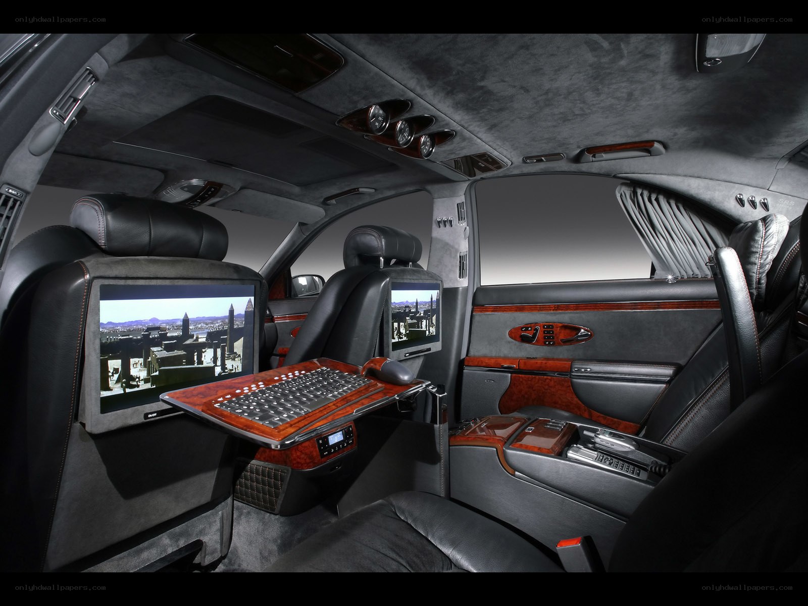 Luxury car interior with entertainment system