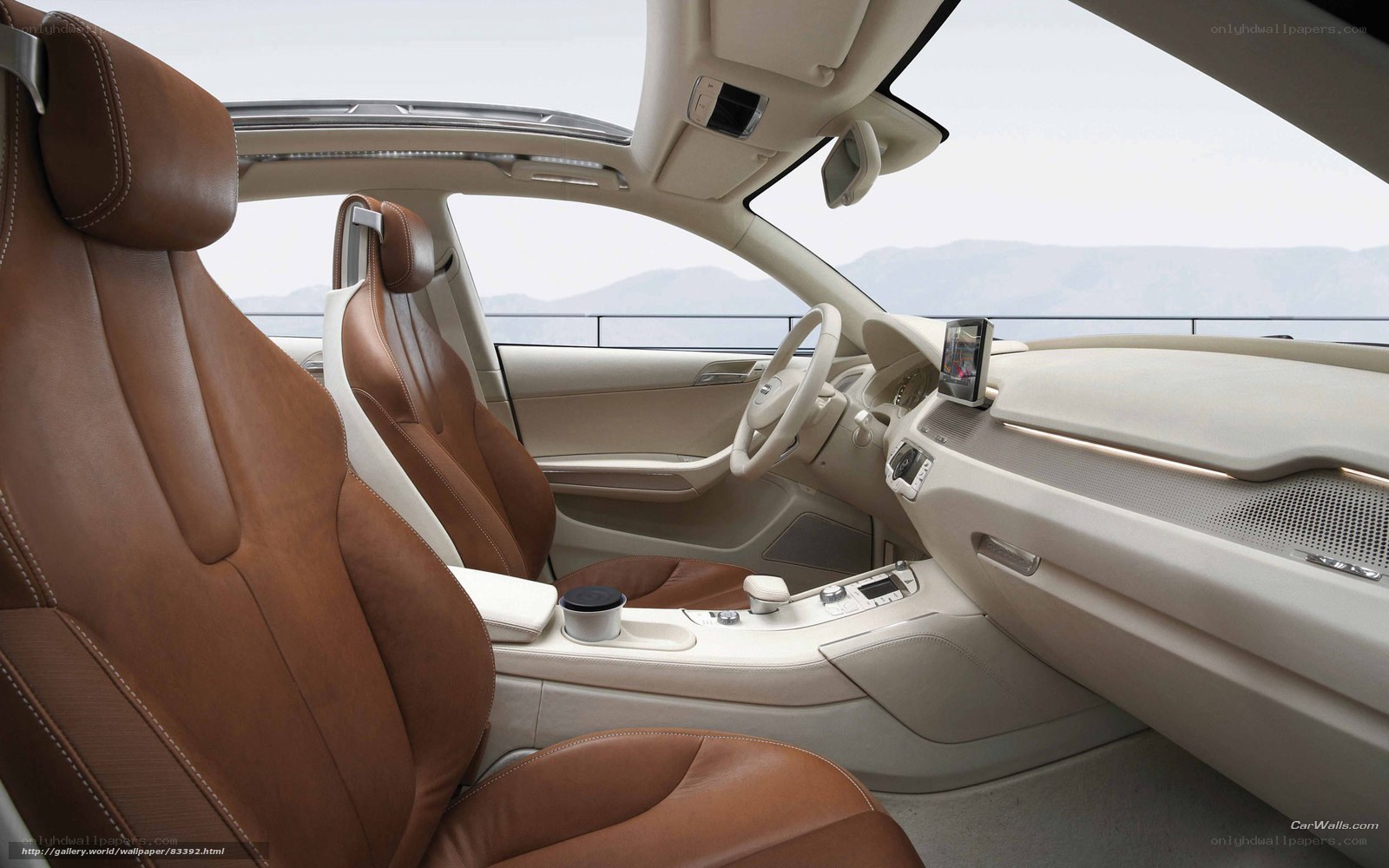 Luxury car interior with leather seats