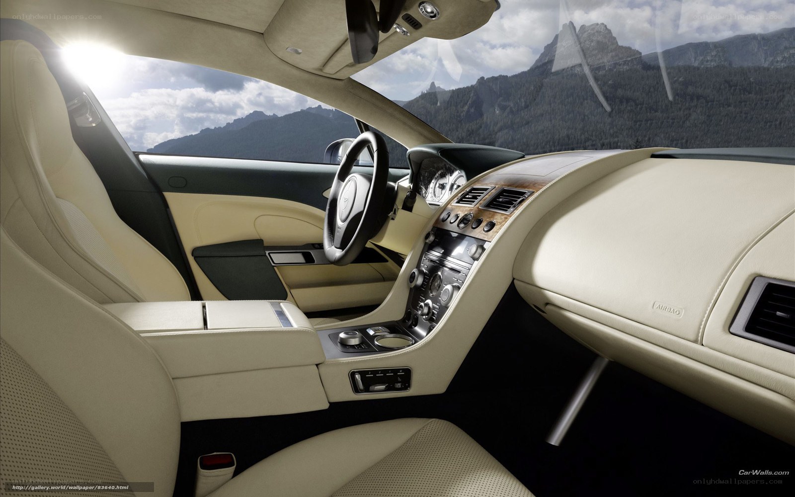 luxury car interior with mountain view