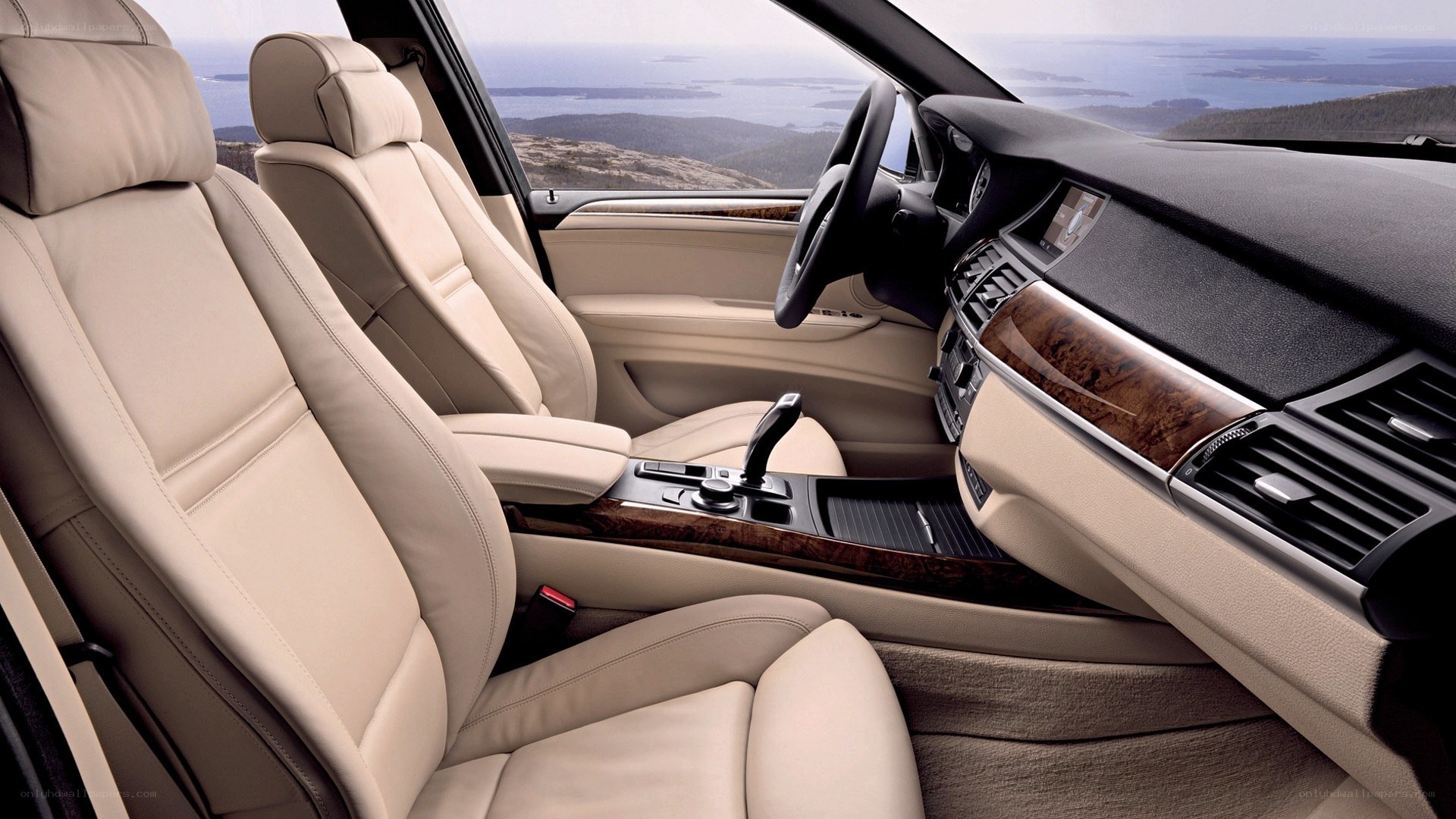 luxury car interior with ocean view
