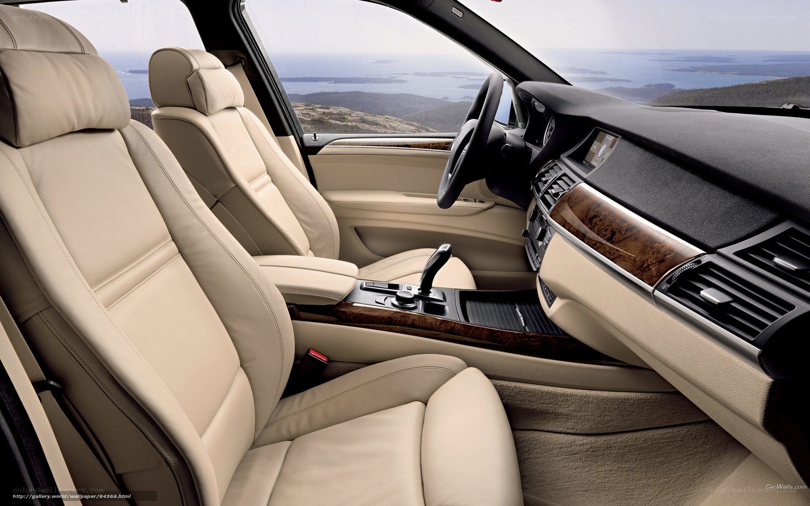 luxury car interior with ocean view