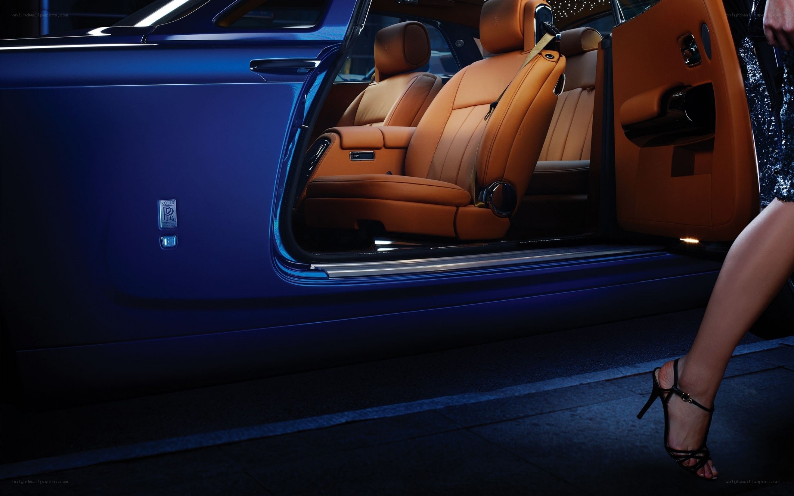 Luxury car interior with open door