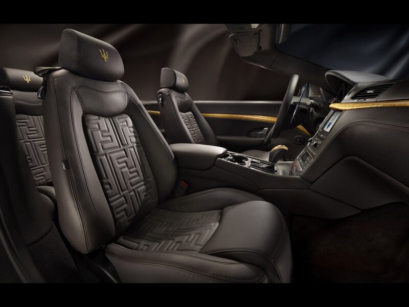 Luxury car interior with patterned seats