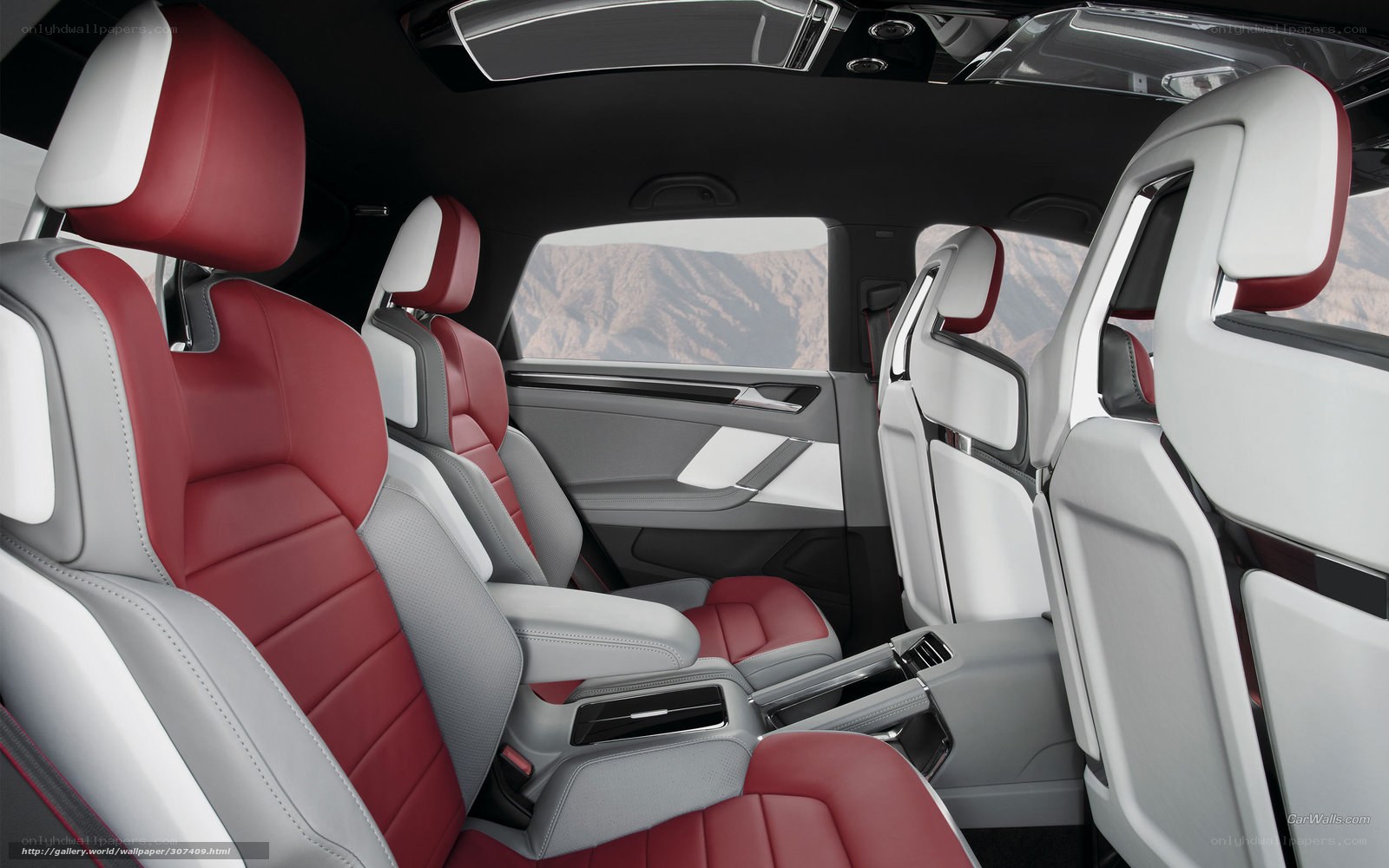 luxury car interior with red and white seats