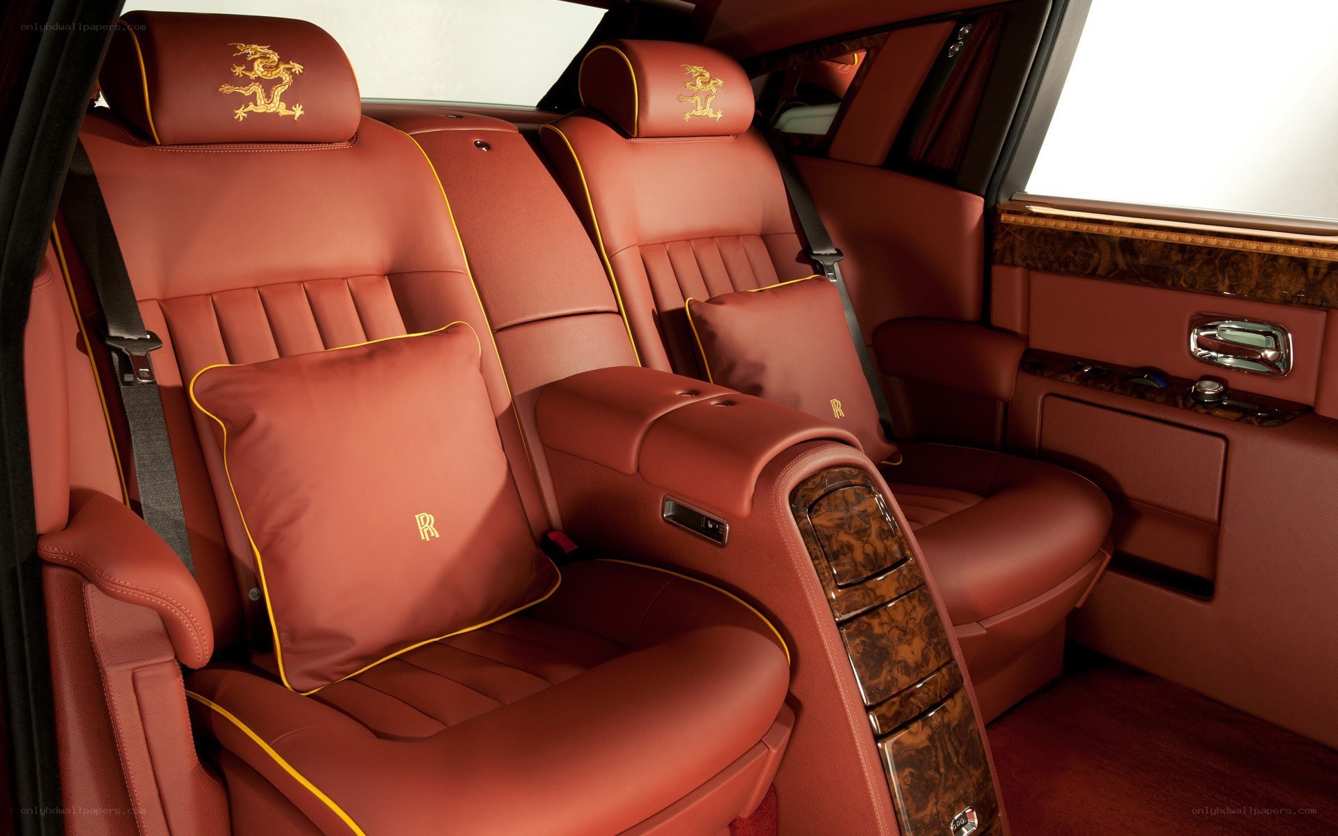 Luxury car interior with red leather