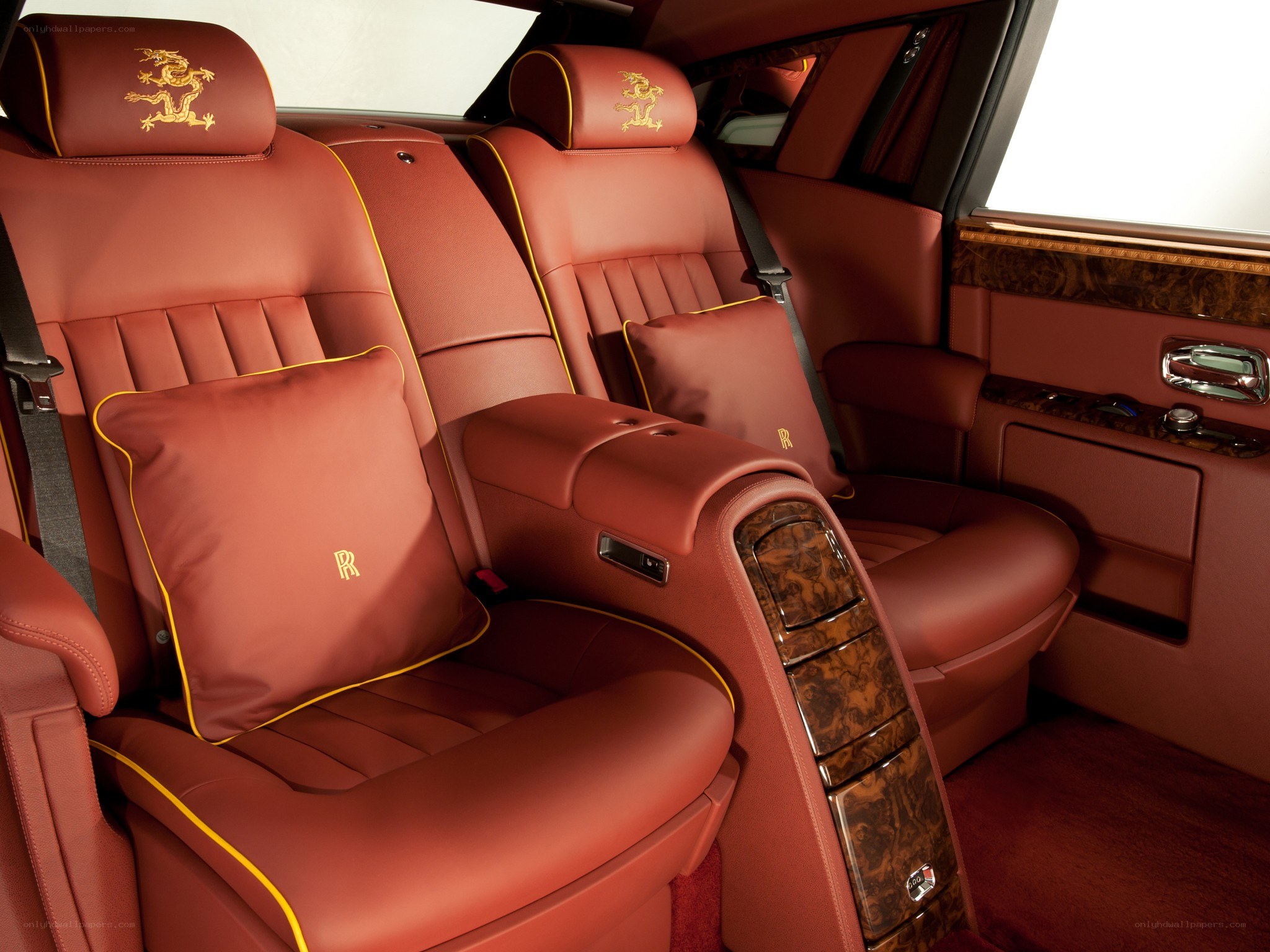 Luxury car interior with red leather