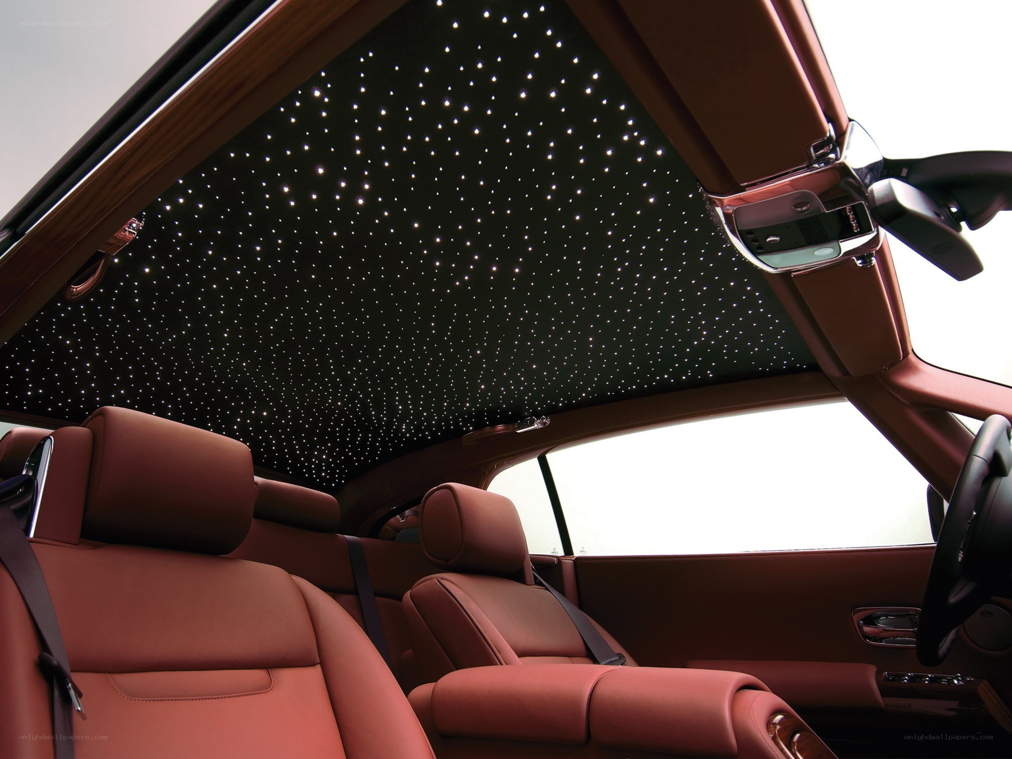 Luxury car interior with starlight headliner
