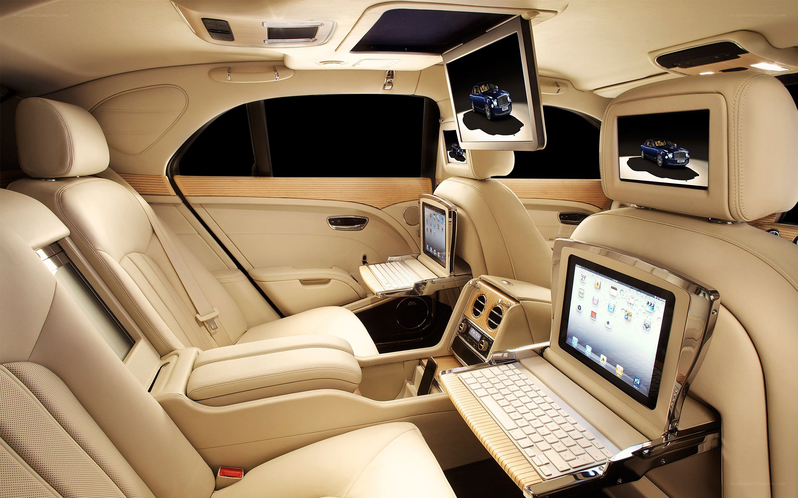 luxury car interior with tablets
