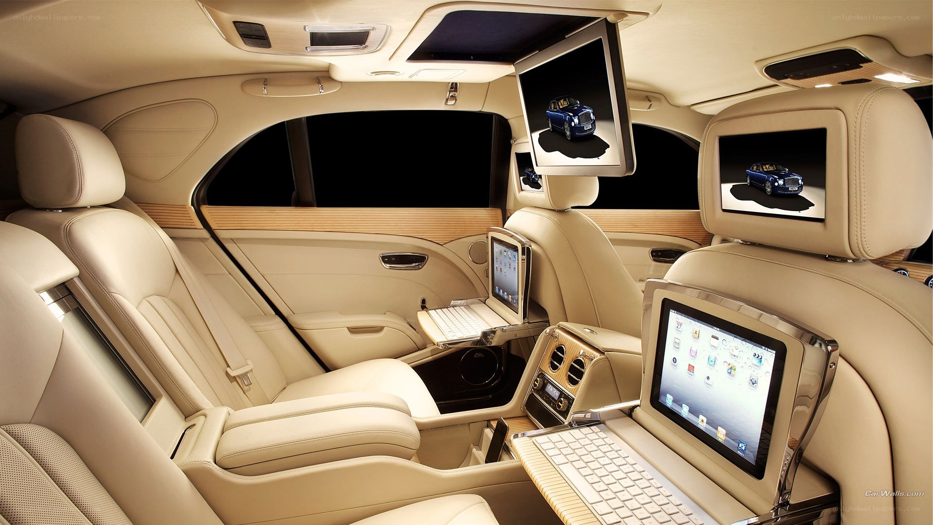 luxury car interior with tablets
