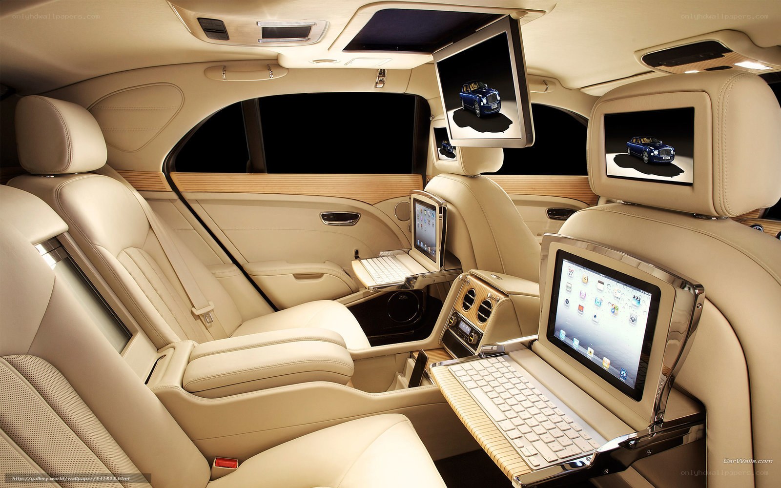 luxury car interior with tablets