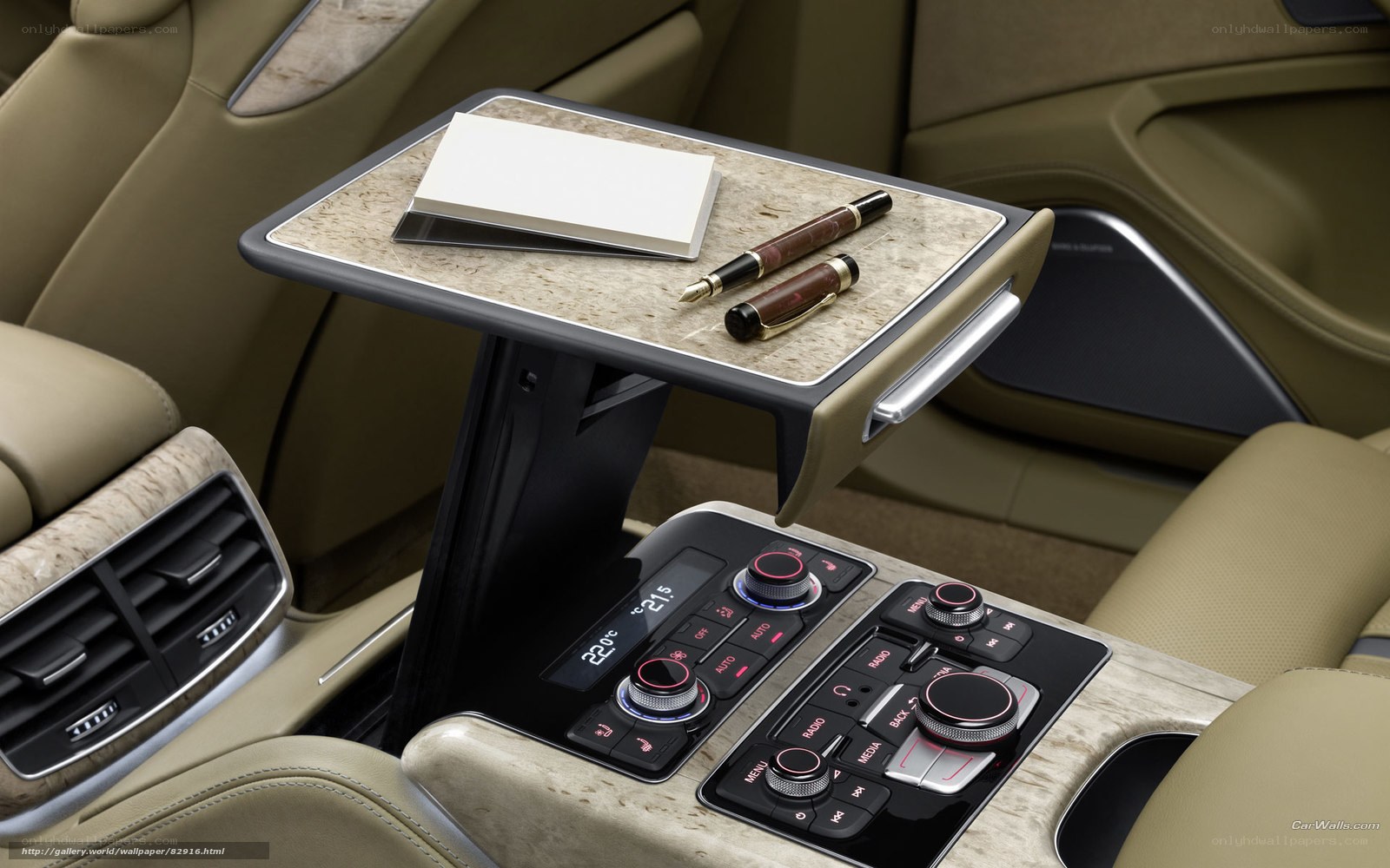 Luxury car interior with writing desk