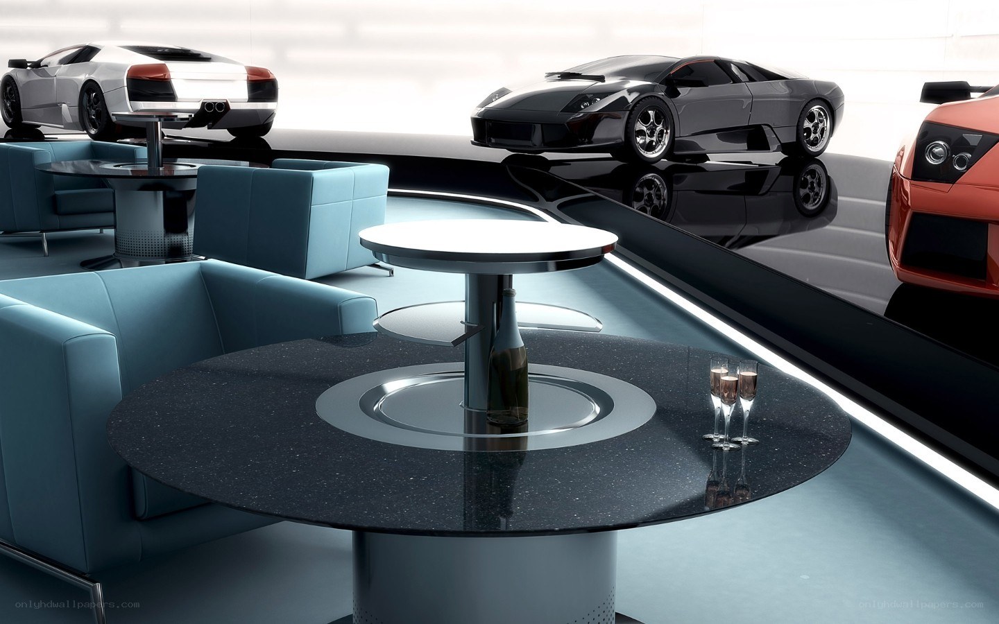 Luxury car showroom lounge