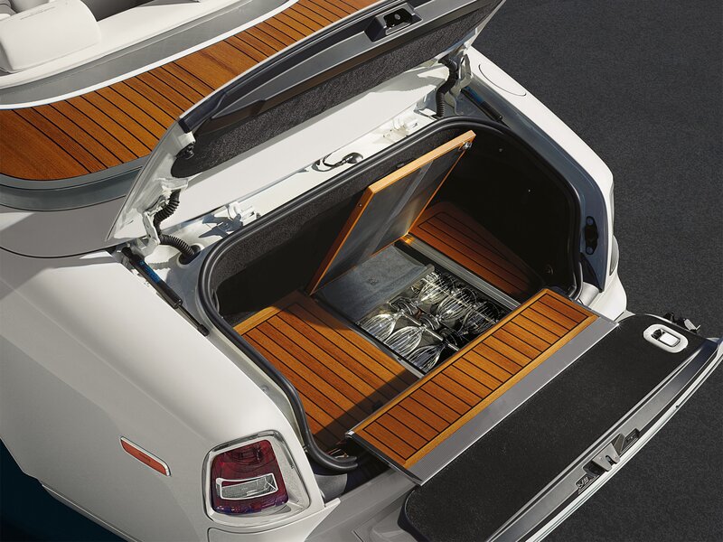 luxury car trunk with wood accents