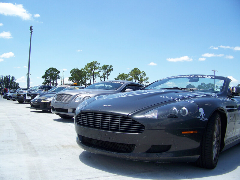 Luxury cars at a race event