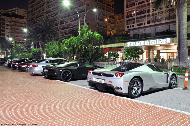 Luxury cars at night in Monaco