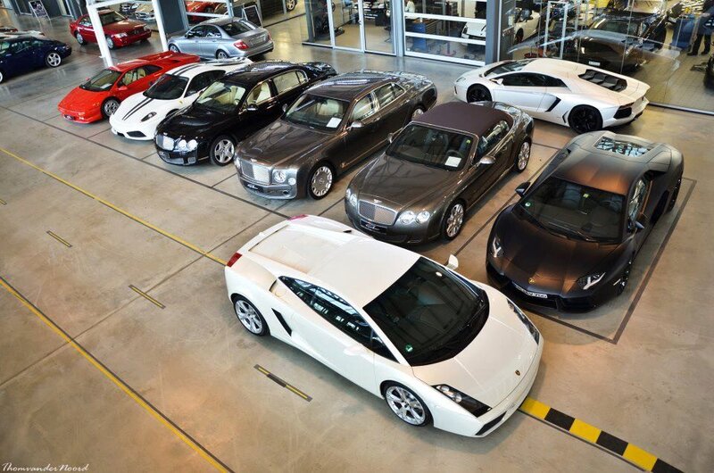 luxury cars in a showroom