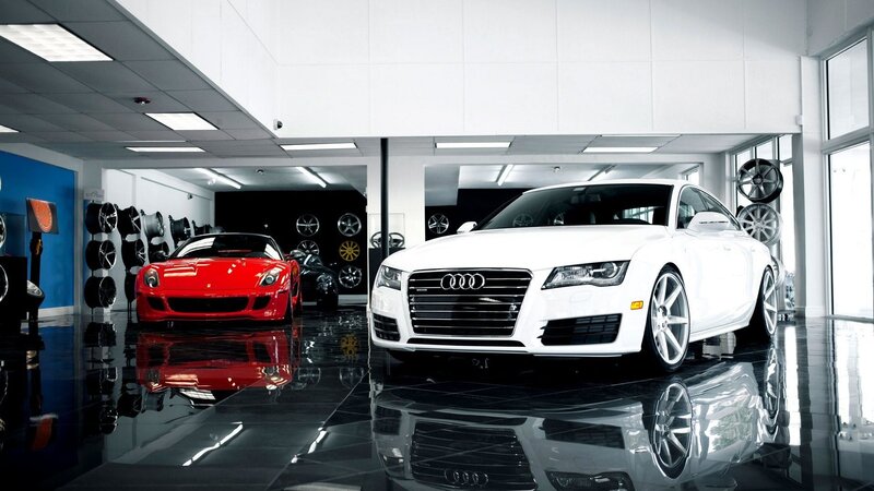 Luxury cars in showroom