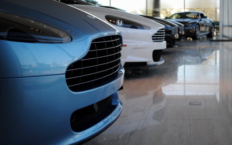 luxury cars in showroom