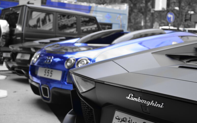 Luxury cars on display