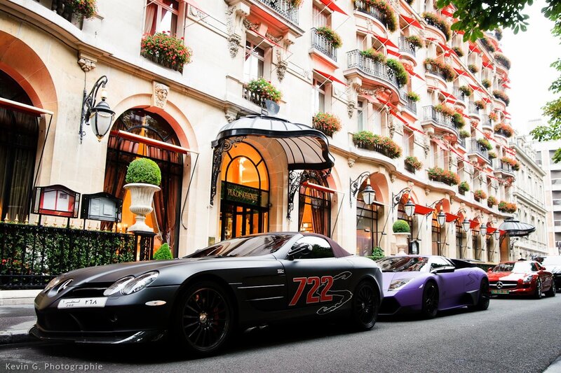 Luxury cars outside a Paris hotel