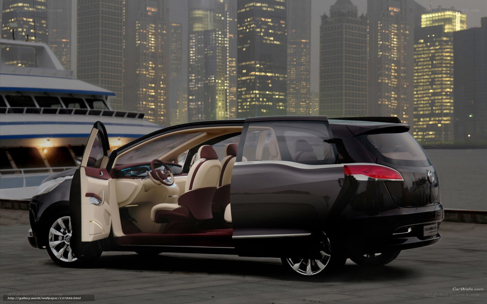 luxury concept car by waterfront