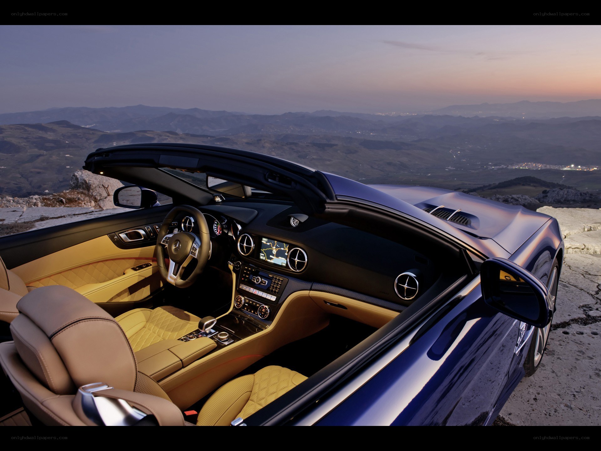 Luxury convertible on a mountain