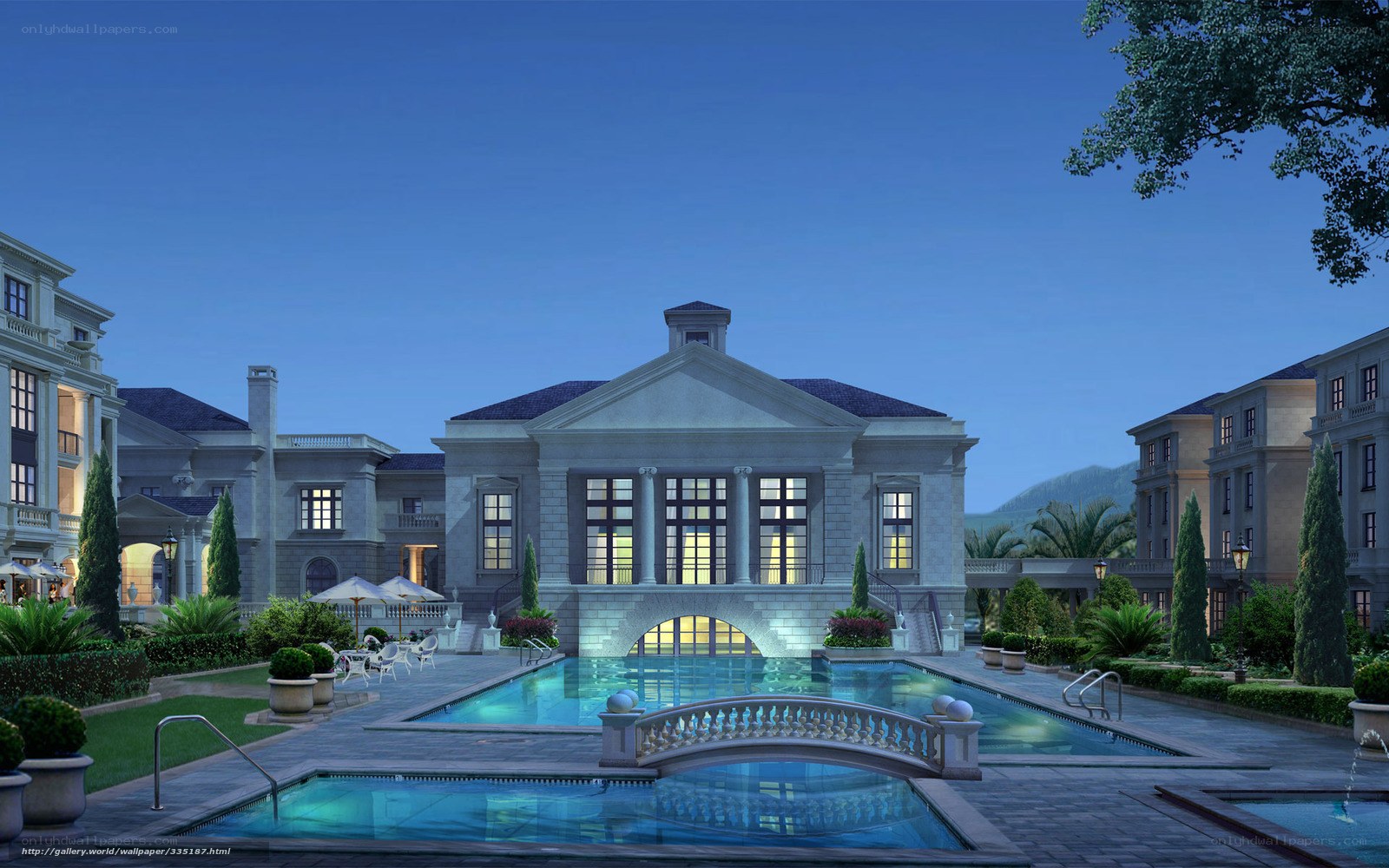 Luxury estate with pool and bridge