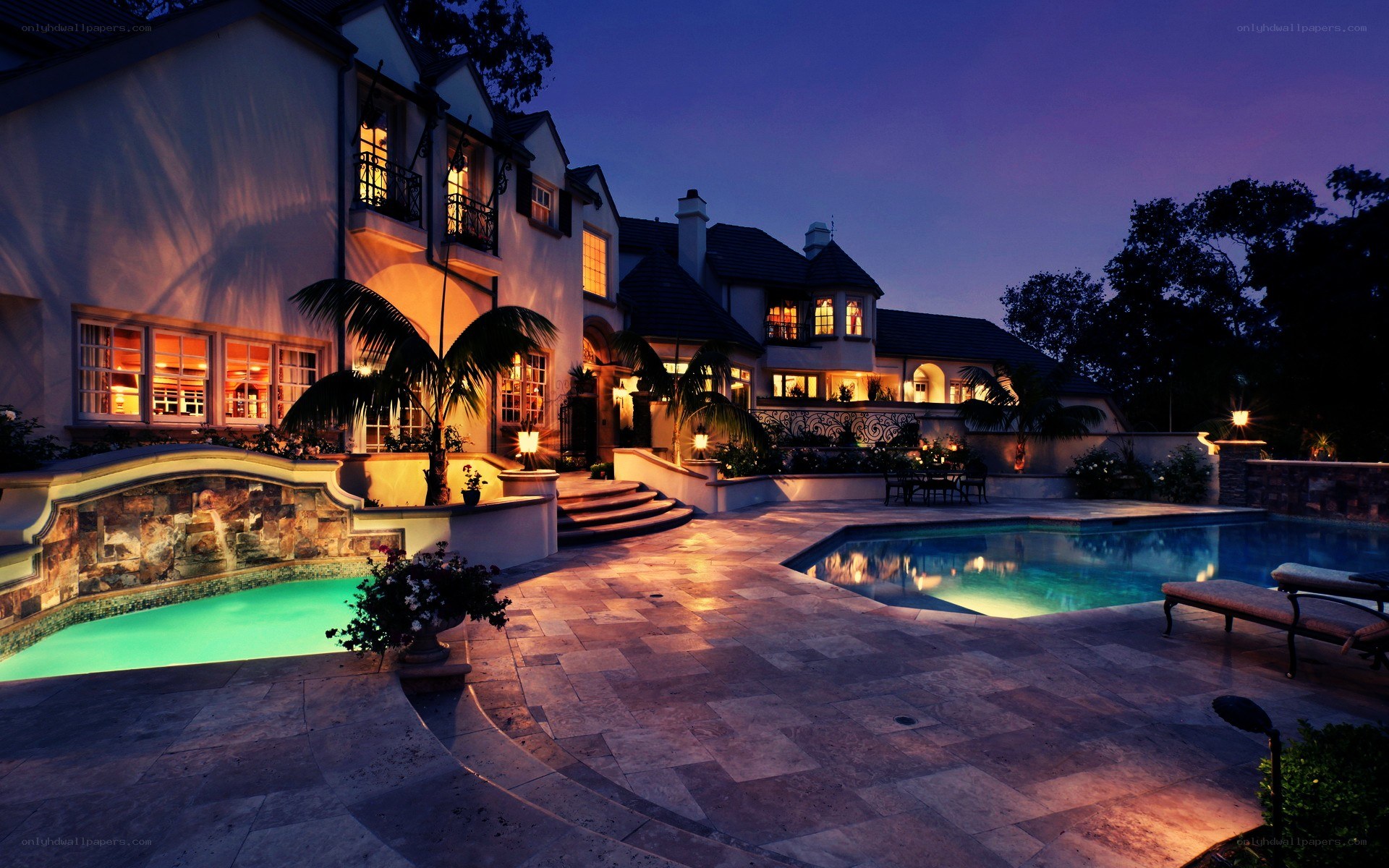 luxury home at dusk