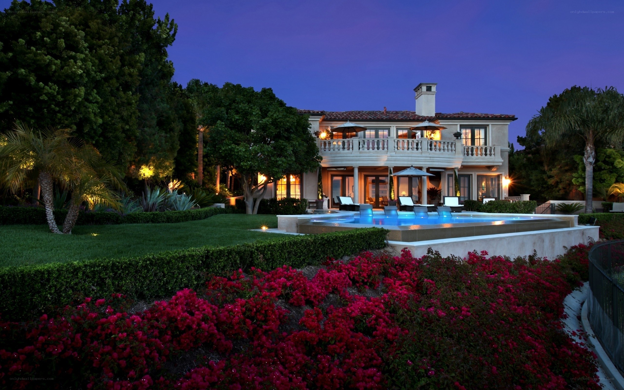 luxury home at dusk