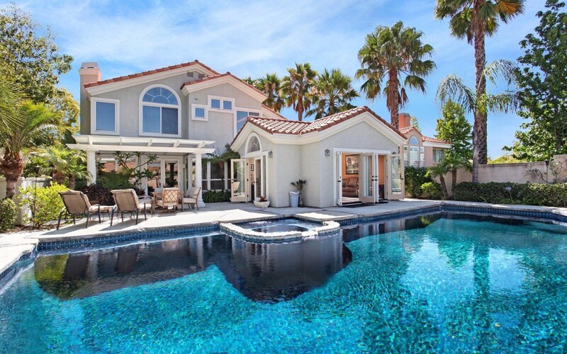 Luxury home with pool and palm trees