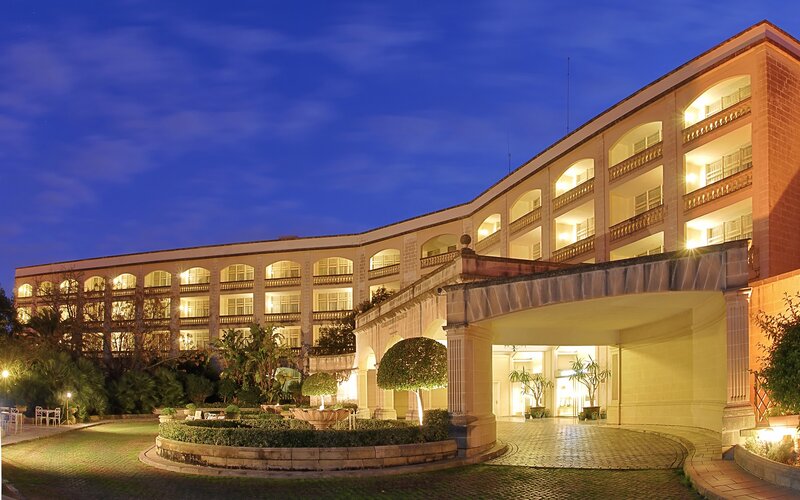 luxury hotel at dusk